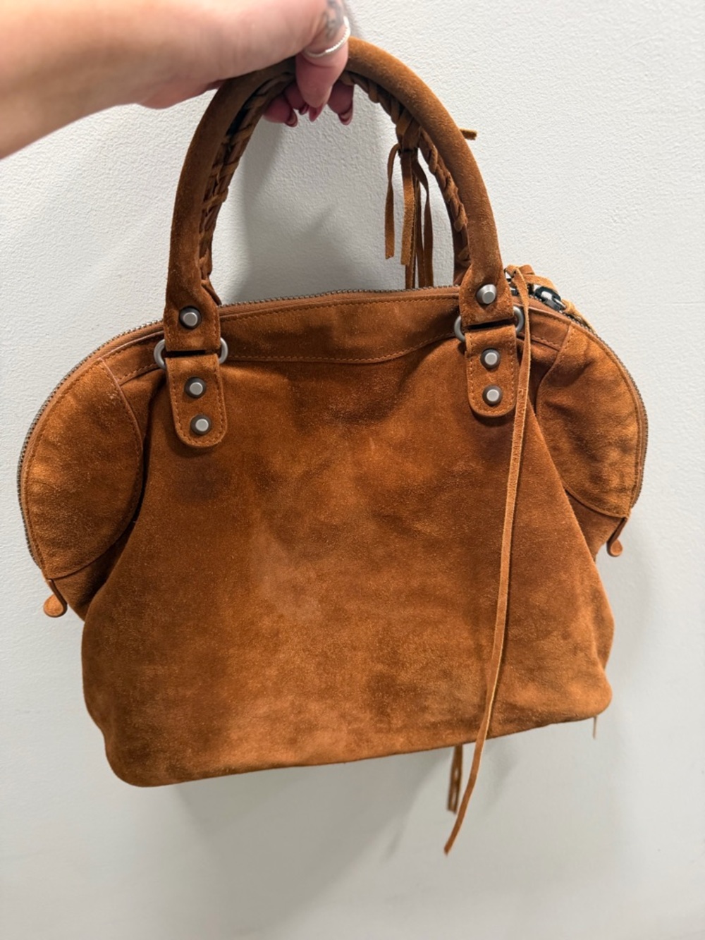 Balenciaga suede fringe city tote RARE large Cognac brown moto bag - Picture 6 of 10